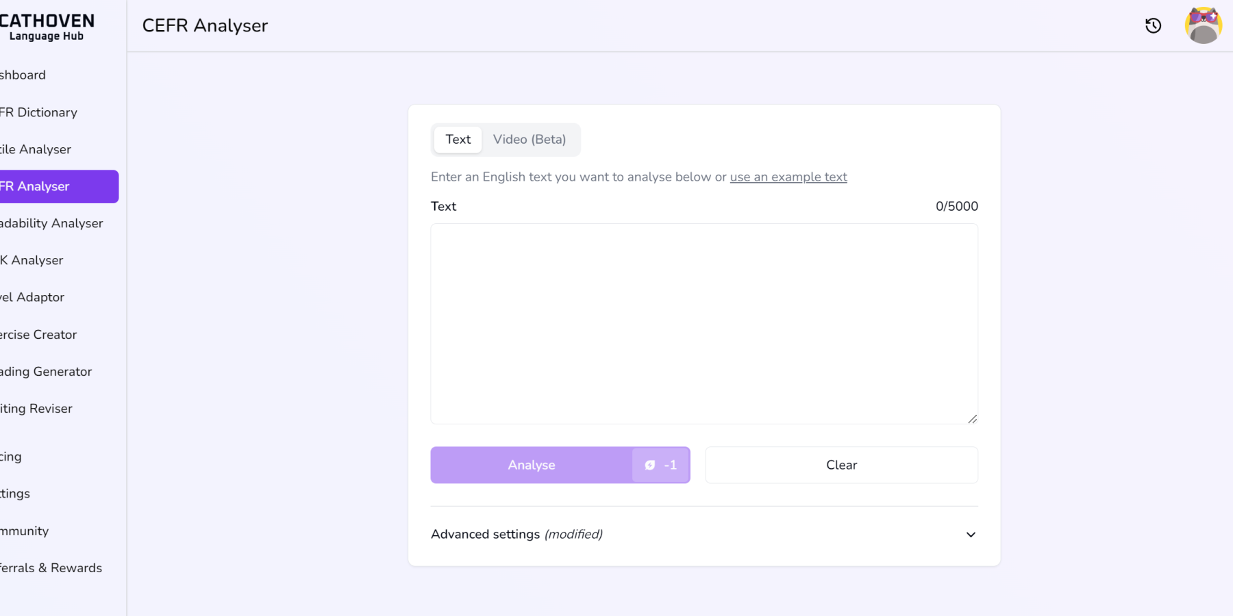Click on CEFR Analyser tab and click on Analyse buttoon after pasting materials