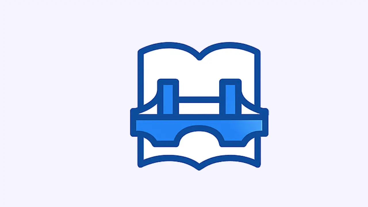 Contextual learning icon with open book and bridge representing real-world language practice