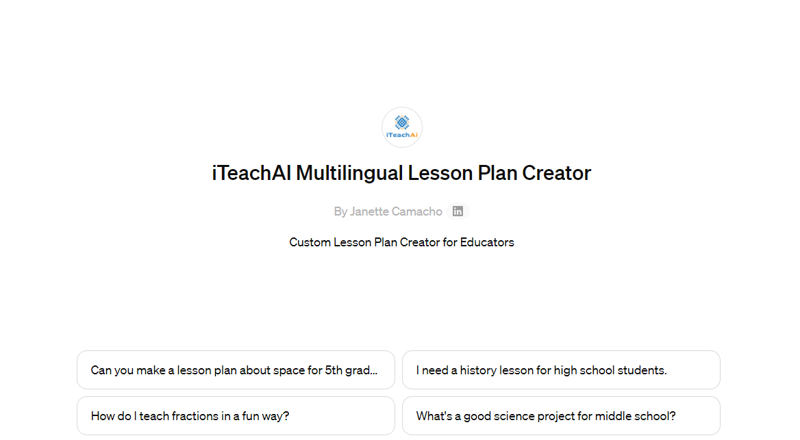 GPT: iTeachAi Multilingual Lesson Planner